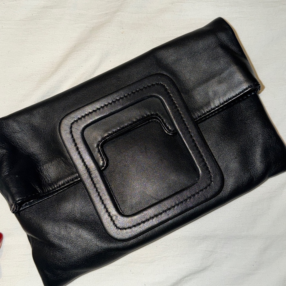 TMRW STUDIO Mateo leather fold over clutch in black - Picture 3 of 9